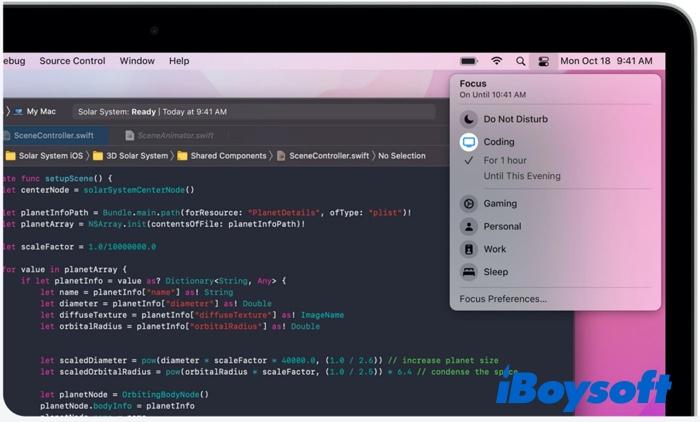 turn on Focus mode on macOS Monterey