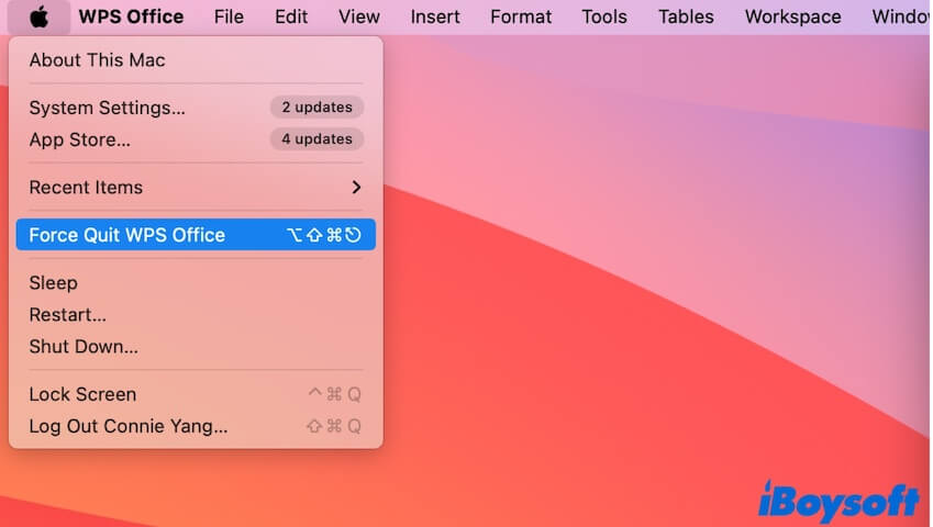 force quit apps with Apple menu