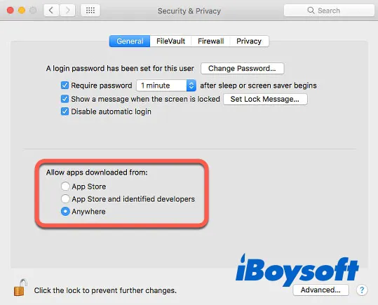 The Anywhere option shows up after disabled Gatekeeper on Mac