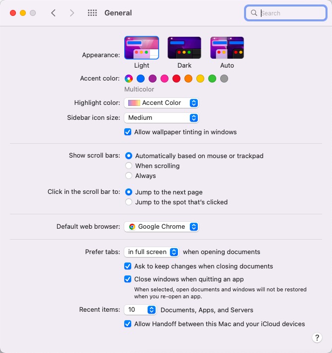 the General tab on Mac