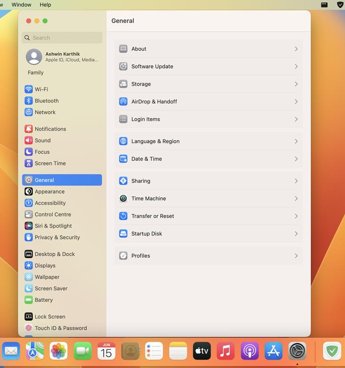 the General tab on Mac