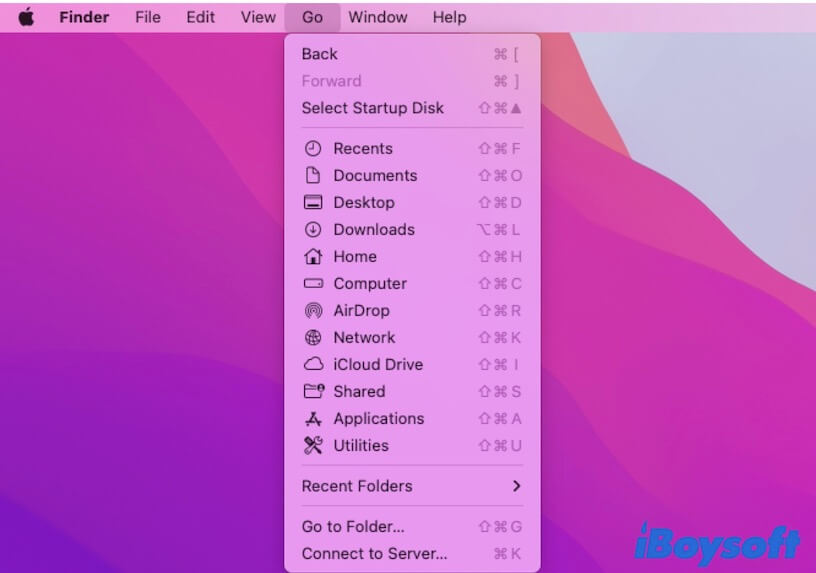 Finder Go menu