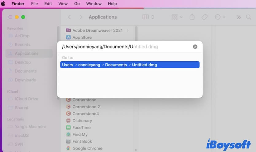 enter the specific folder path into the Go to Folder box