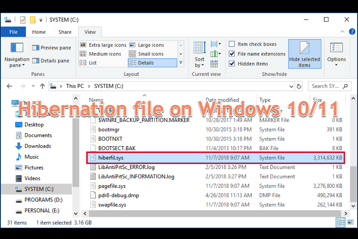 hibernation file on Windows 10 and Windows 11