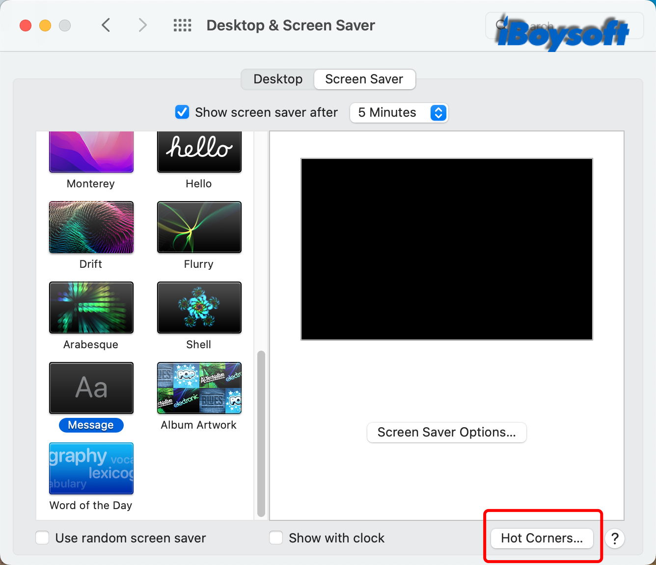 Hot Corners in Desktop and Screen Saver