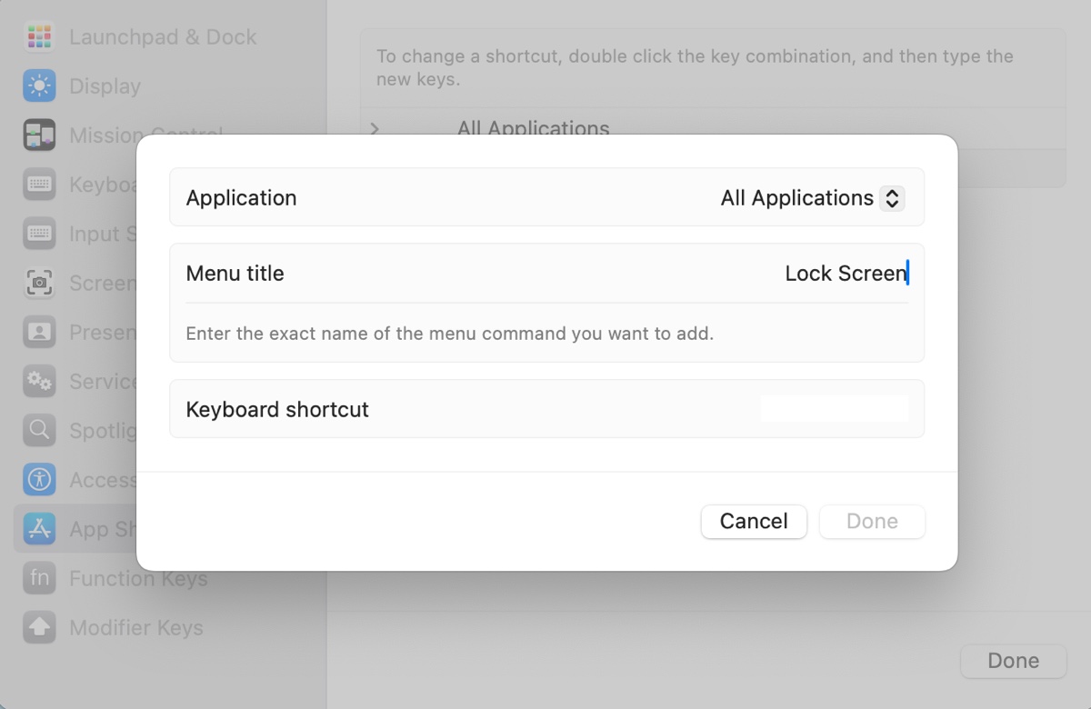 How to customize lock screen shortcut on Mac