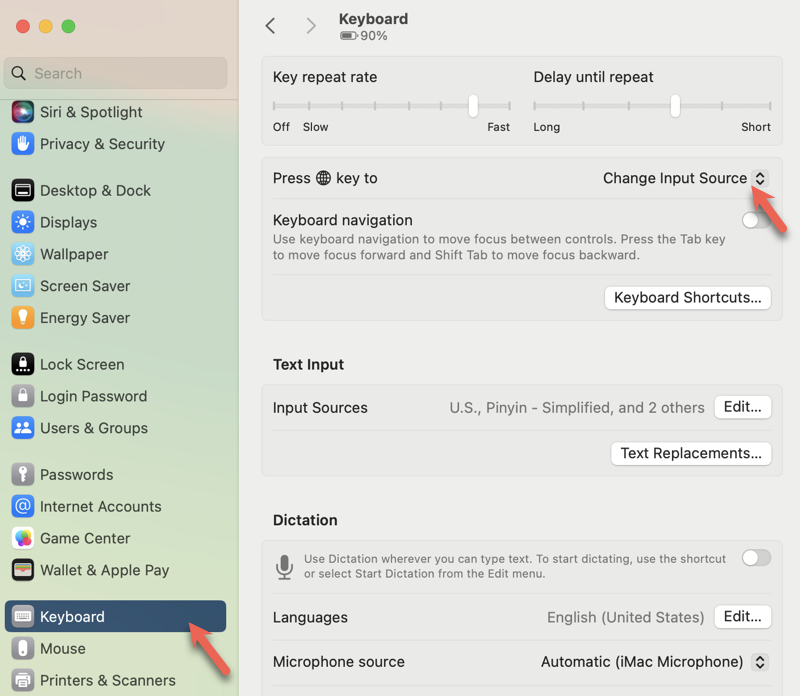 Fn and Global key settings on Mac
