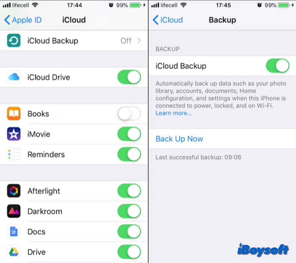 turn on icloud backup
