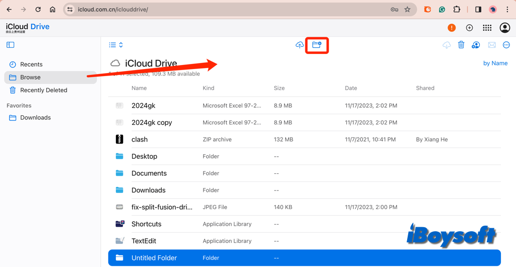 create folder in icloud drive via web browser