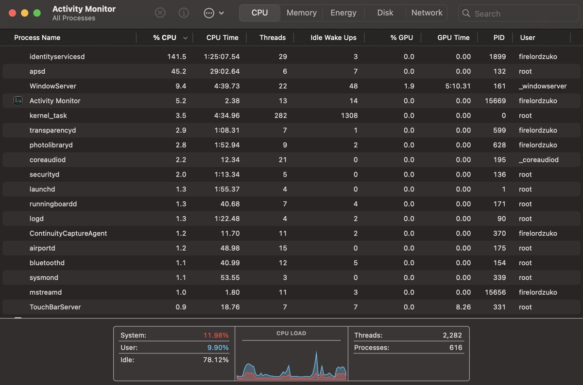 identityservicesd high CPU usage