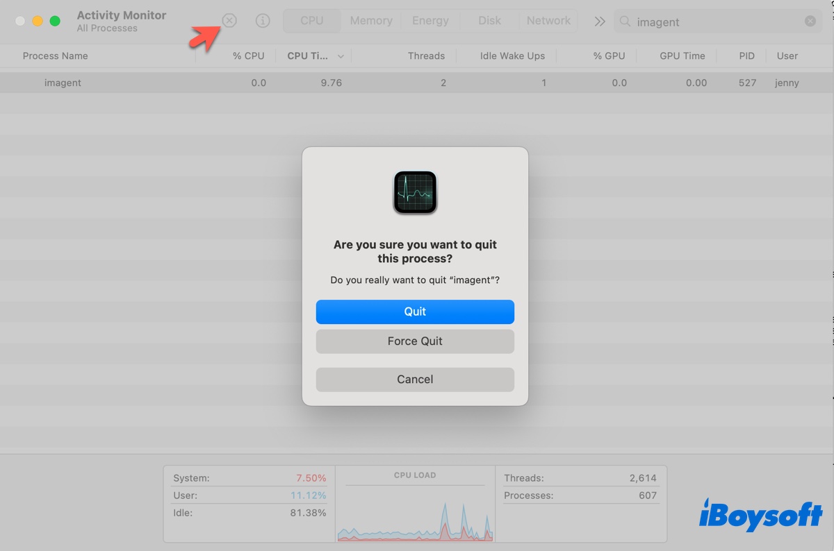 Force quit imagent on Mac