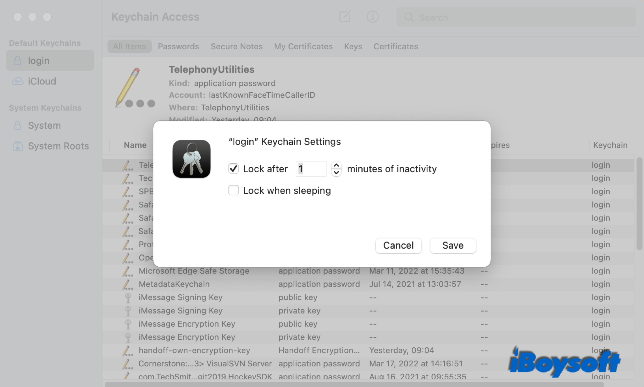 login keychain settings
