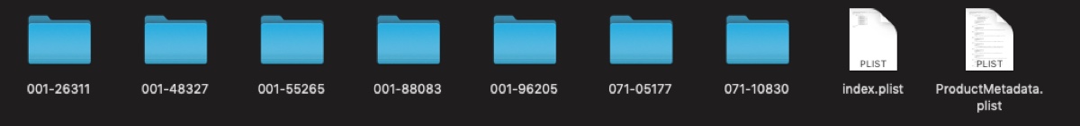 The subfolders and files of the Library Updates directory on Mac