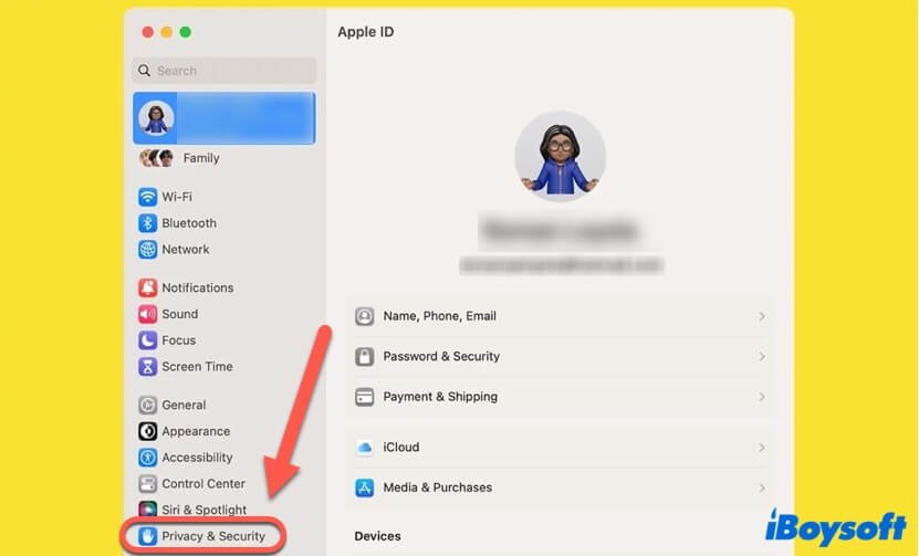 Privacy and Security on System Settings