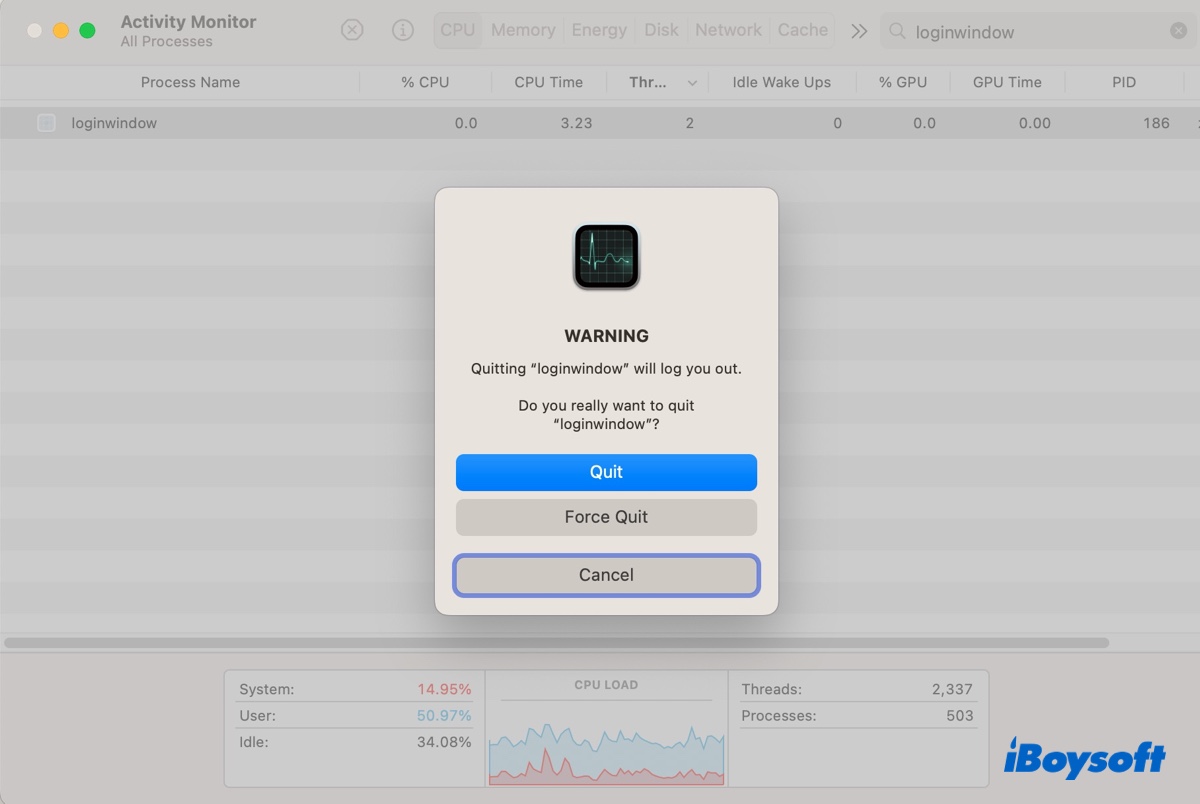 Kill loginwindow in Activity Monitor
