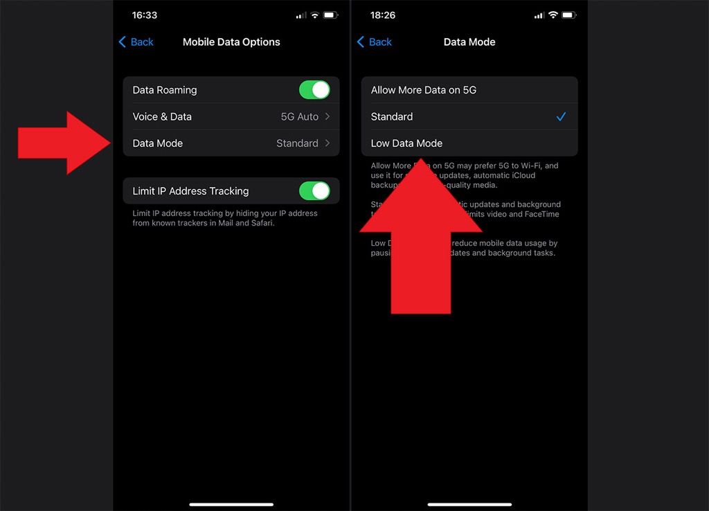 low data mode for mobile data