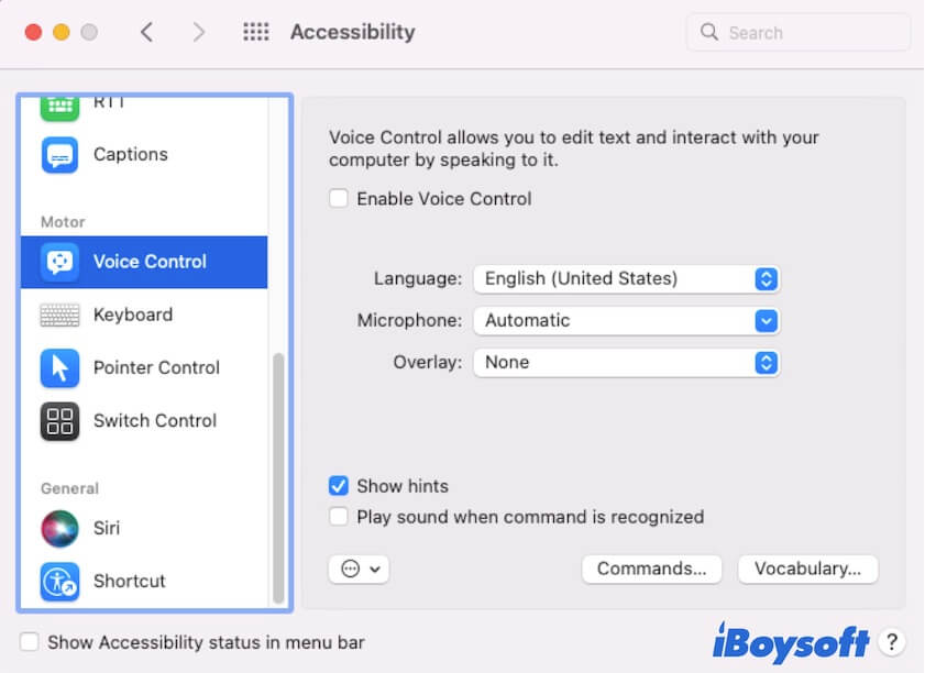 Mac motor accessibility