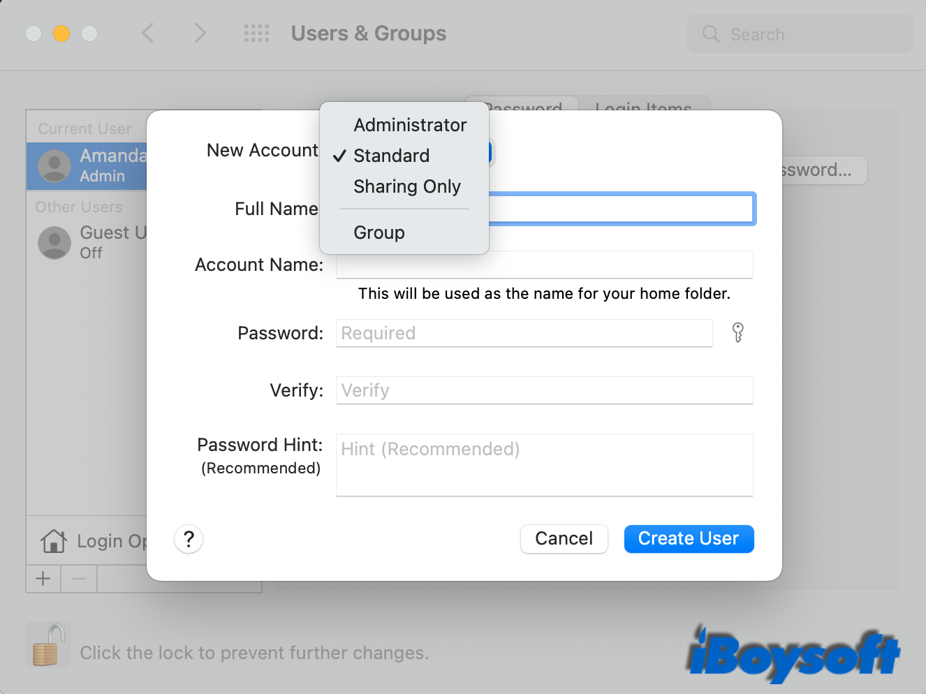 add a user on Mac