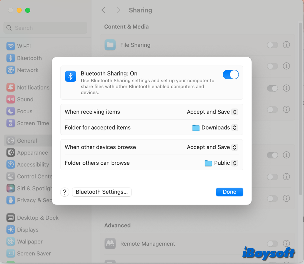 set up bluetooth sharing