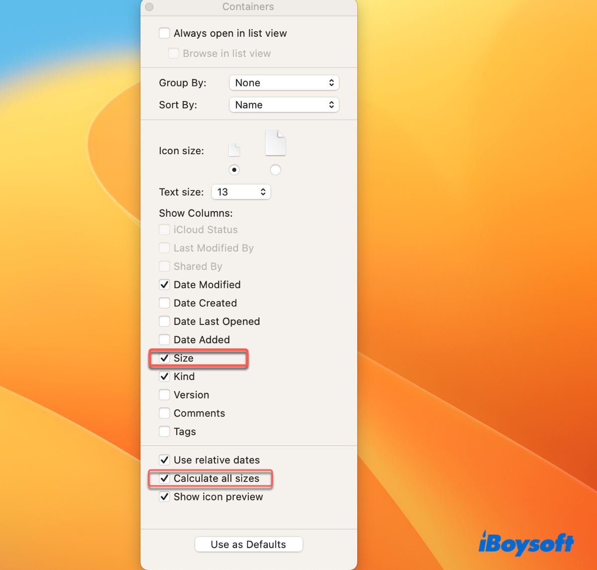 How to make files show sizes on Mac