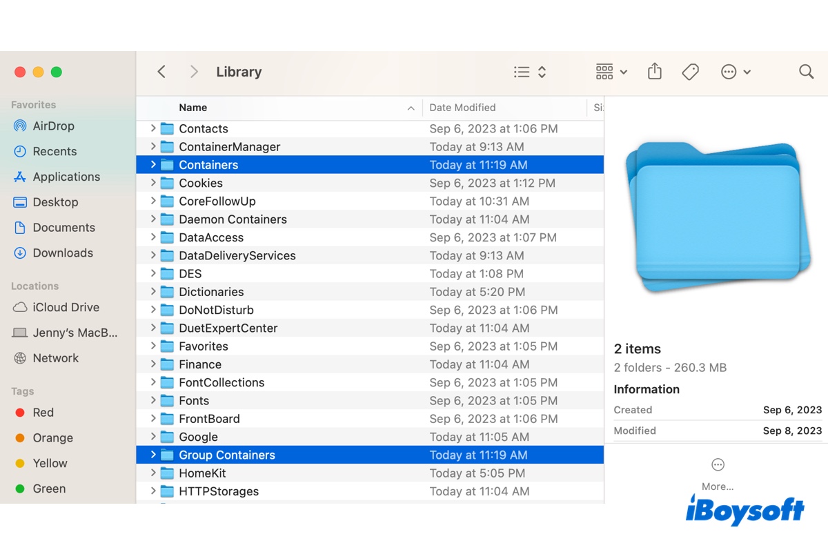 Mac Containers folder and Group Containers folder