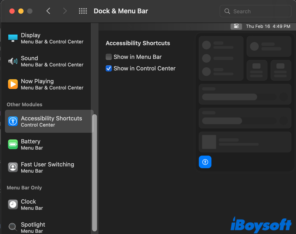 how to customize Control Center Mac