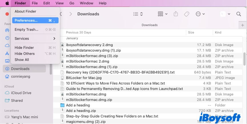 open Finder preferences
