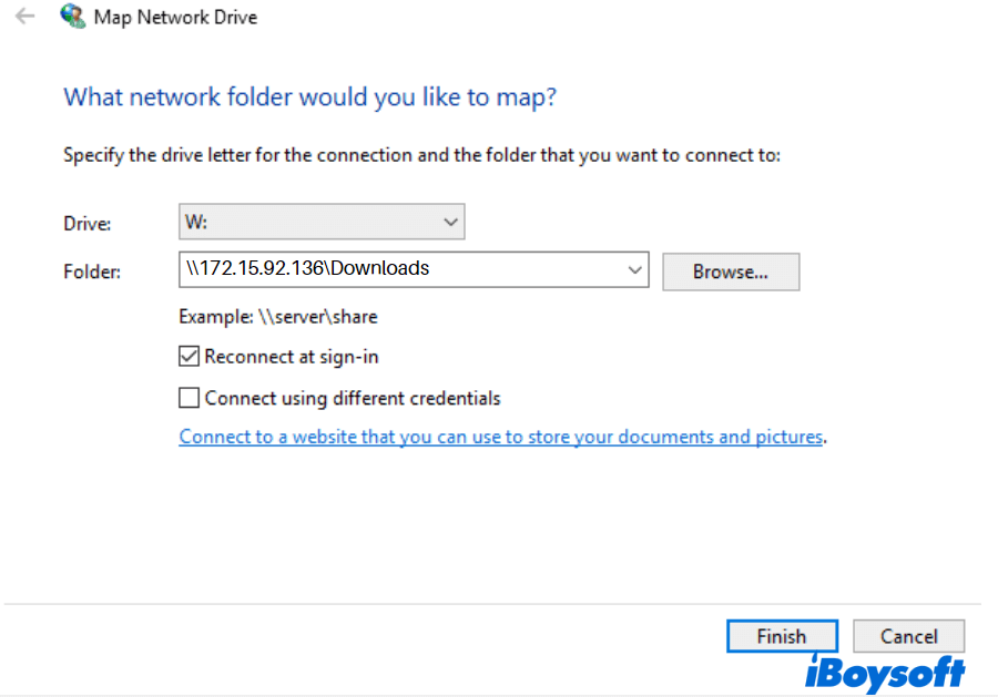 Enter Mac IP address to map drive on Windows