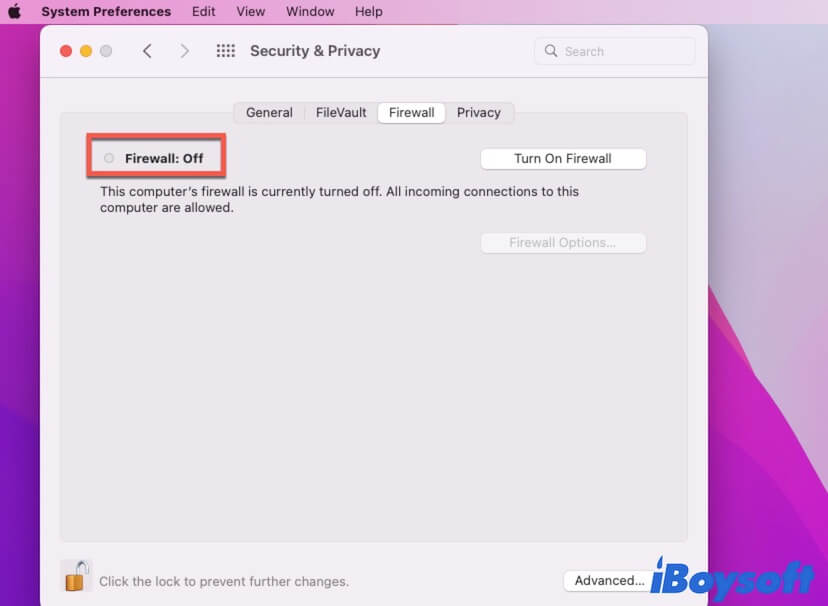 turn off firewall on Mac