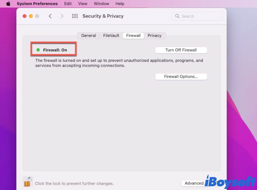 turn on firewall on Mac