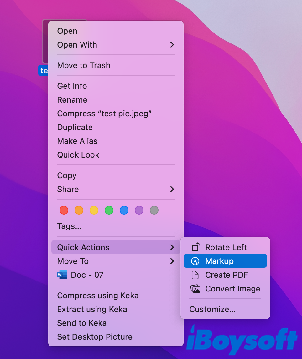 open markup with quick actions