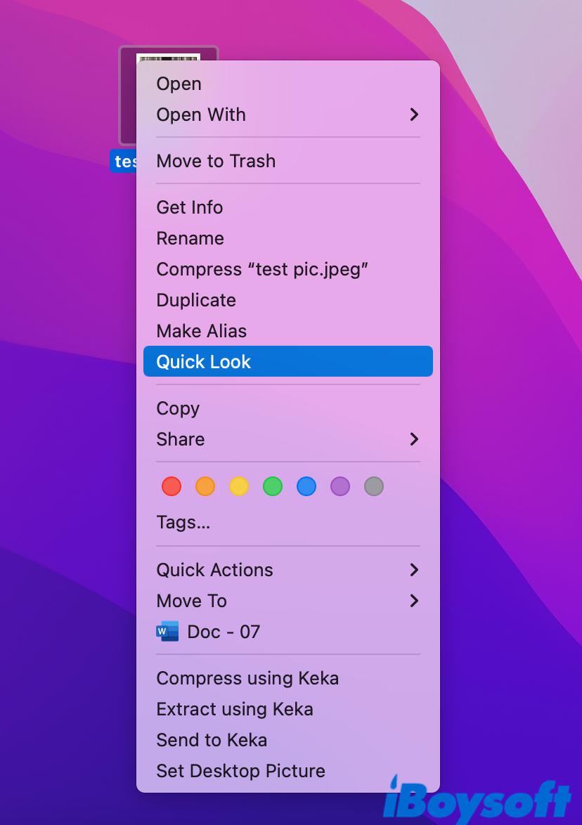 open markup with quick look