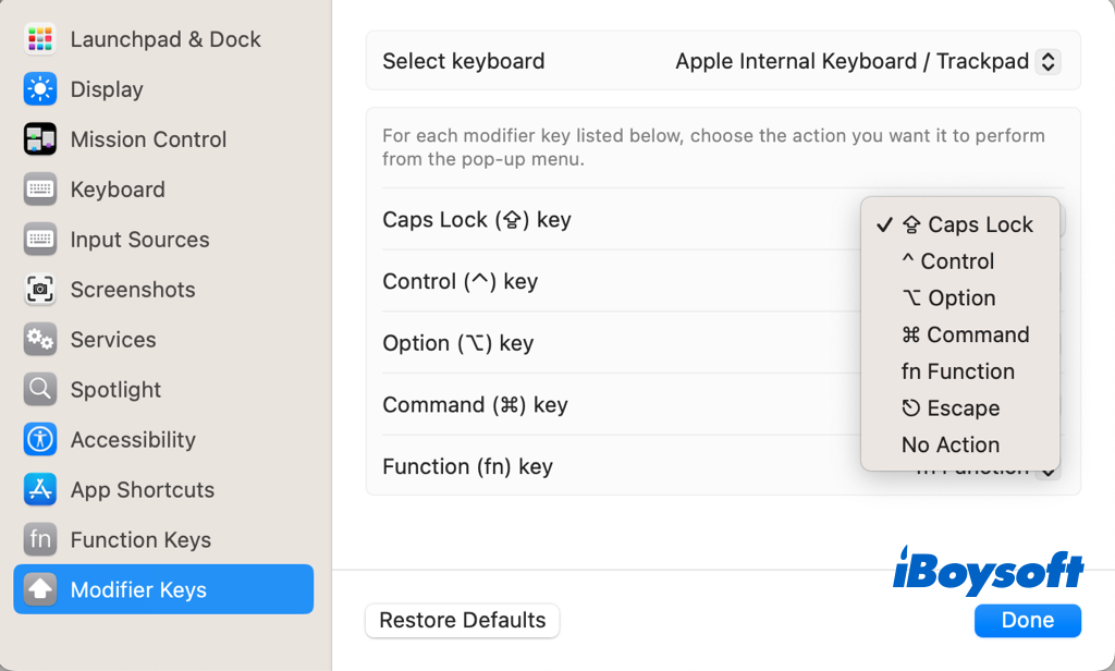 change modifier keys action ventura