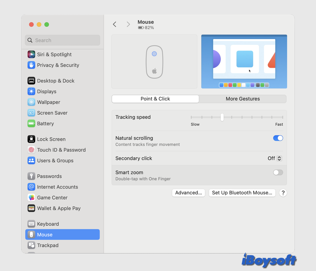 mouse point and click settings