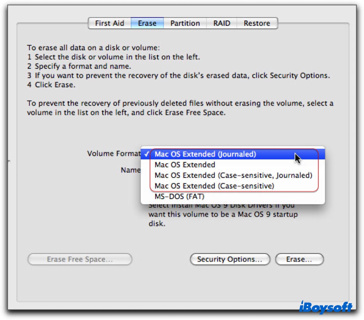 Mac OS Extended Journaled in Disk Utility on old OS X