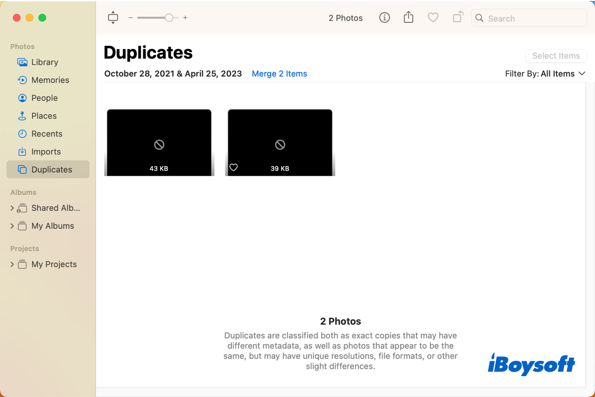 mac photos duplicates album