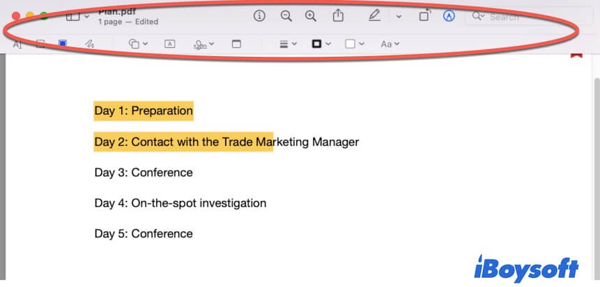 Mac Preview PDF toolbar