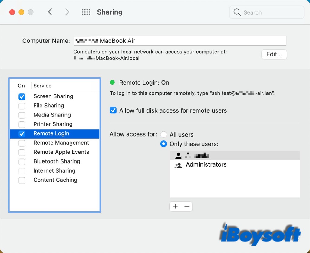 remote login on Mac