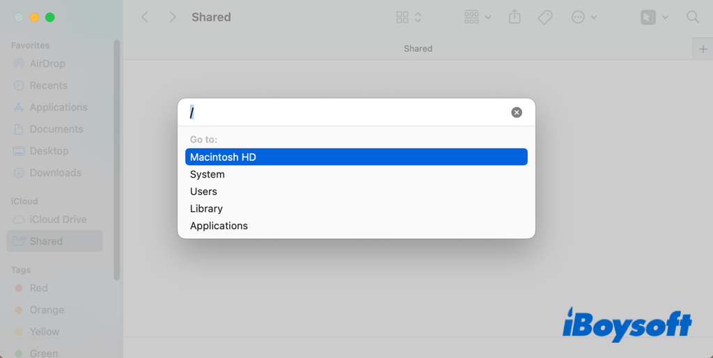 access root directory with go to folder menu