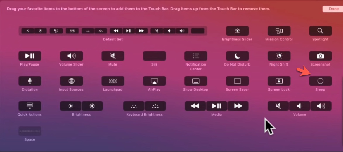 Add sleep to Touch bar