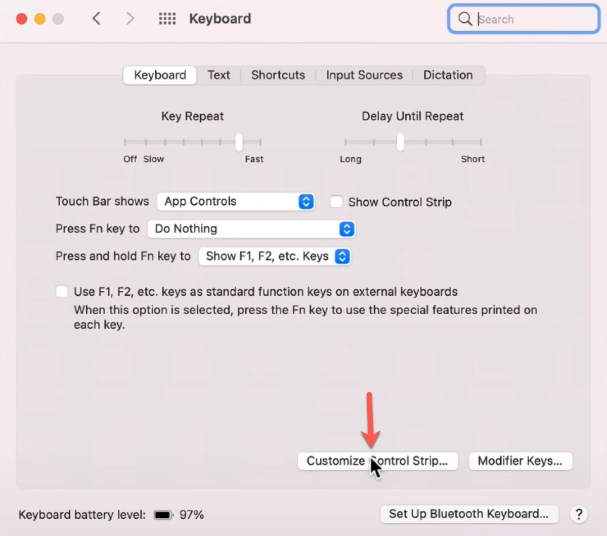 Customize control strip