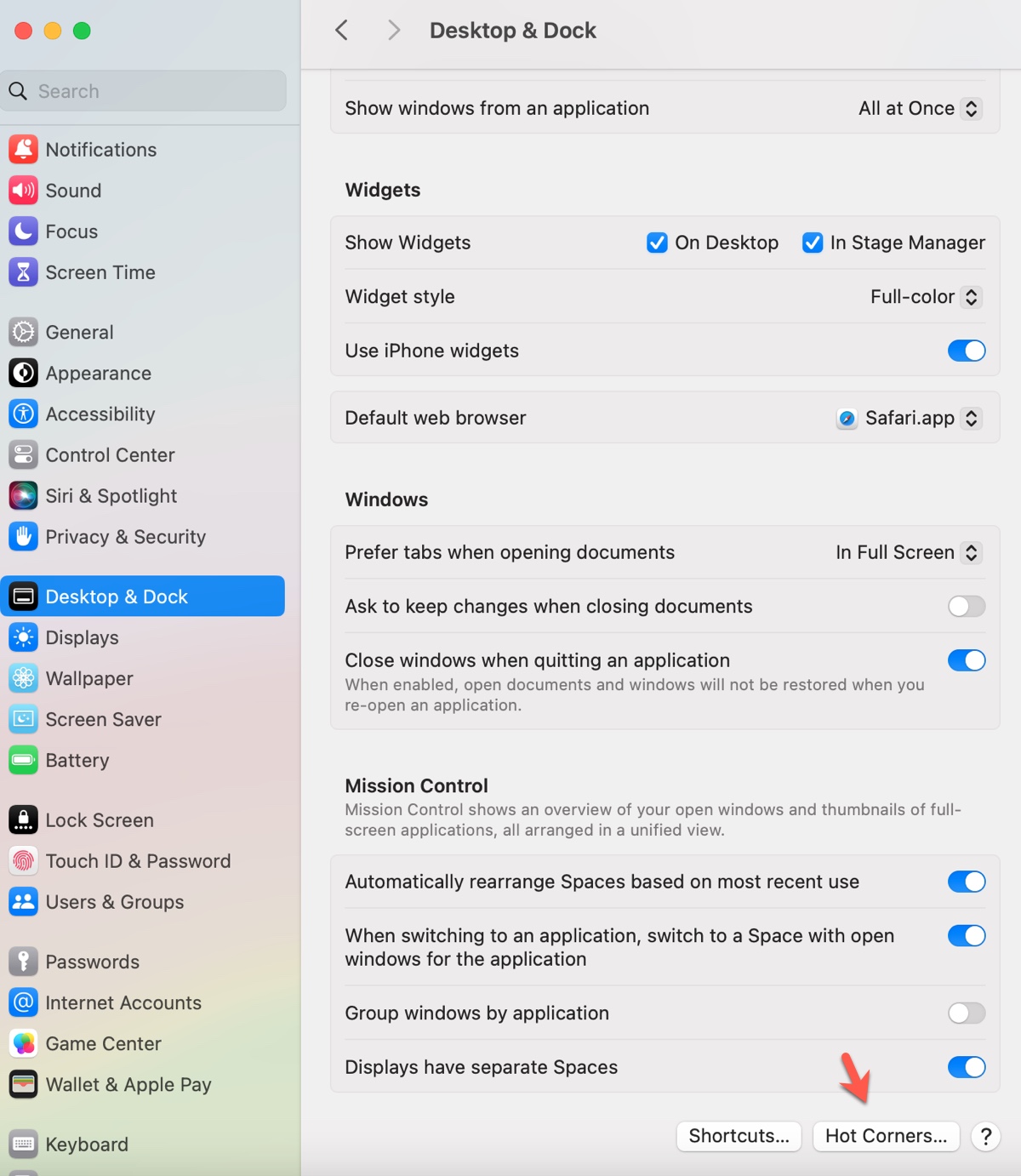 Locate Hot Corners on a Mac