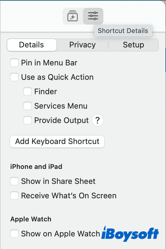 shortcut details