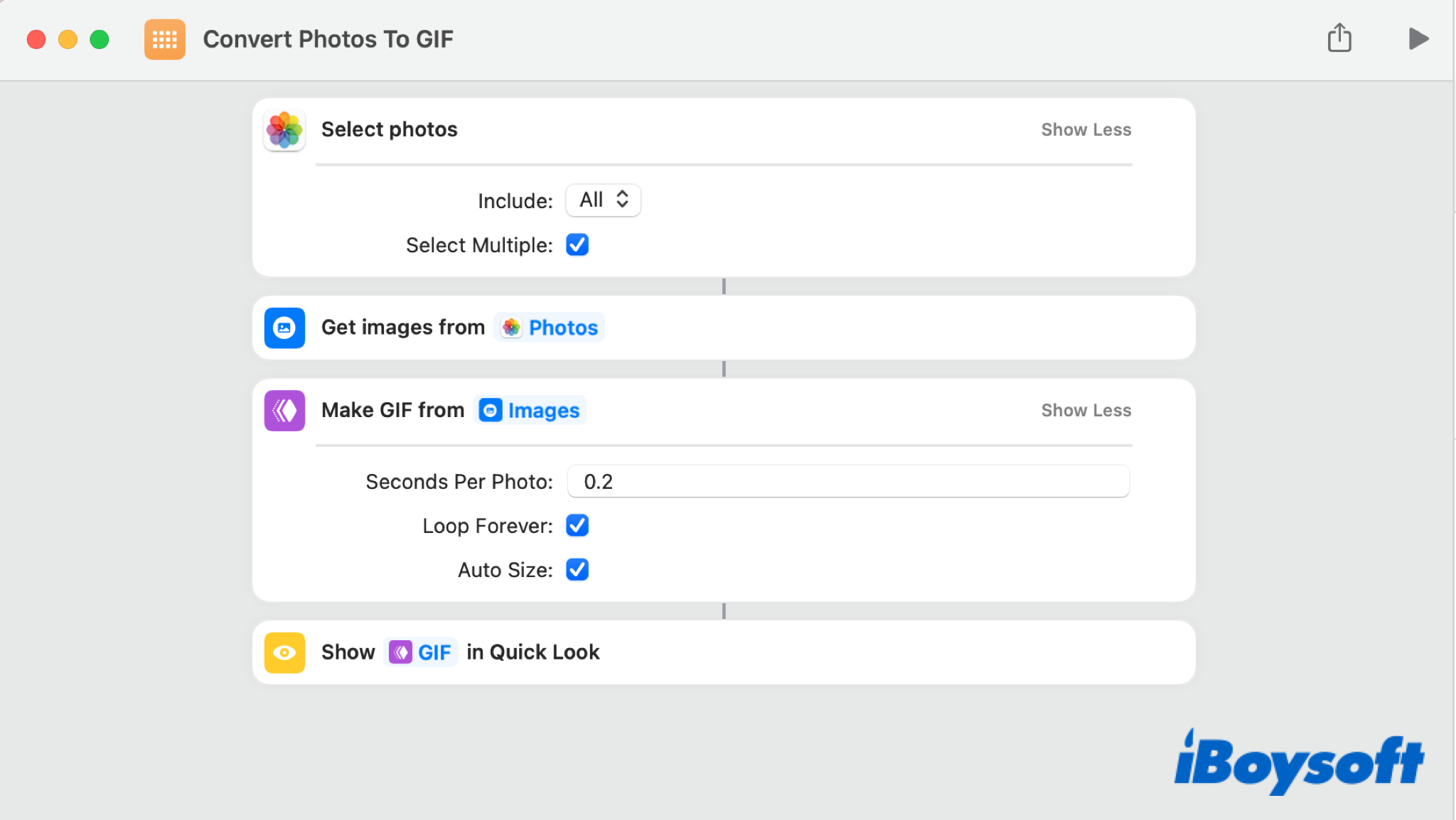 use shortcut to convert photos to gif