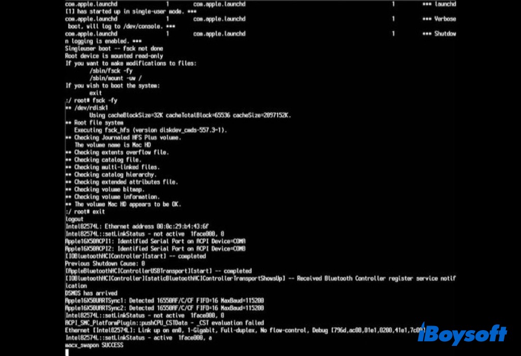 Mac Single User Mode Interface