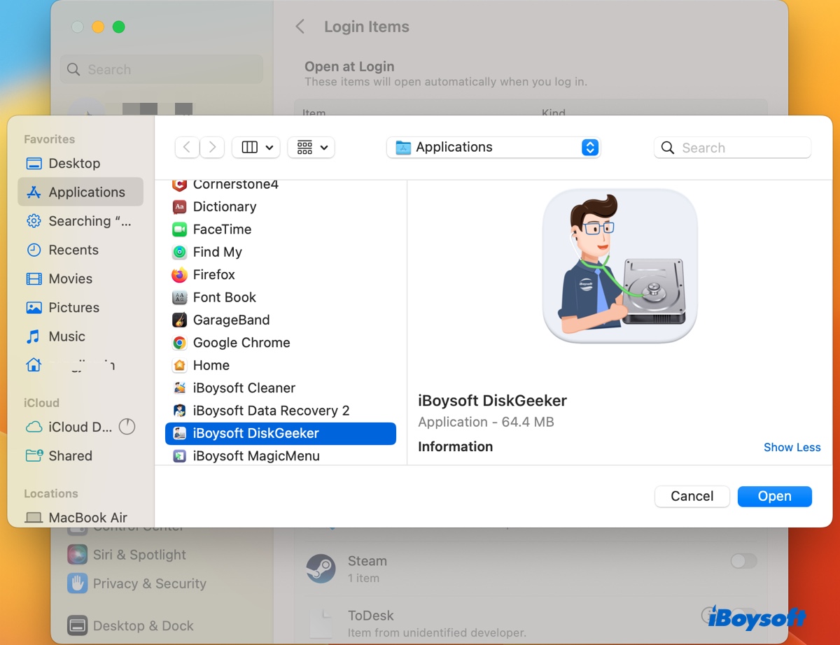 How to change startup programs on macOS Ventura