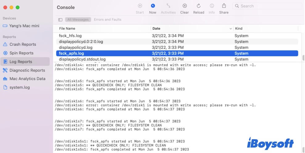 view system log files in Console