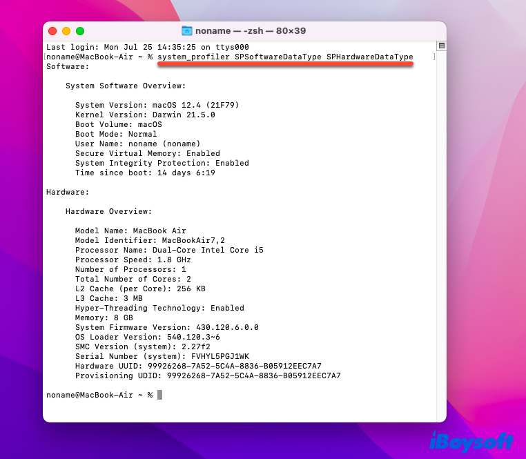 retrieve system information via Terminal
