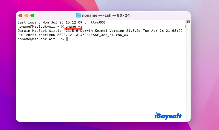 run uname a command line in Terminal