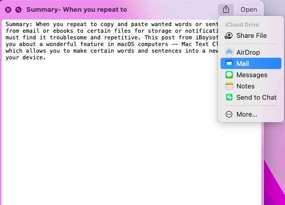 How to share Mac text clipping on the computer